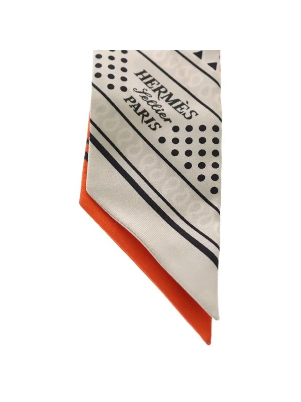 Hermes Eperon D'or Cut Apron Cut Bandana Pattern Silk Scarf Orange White